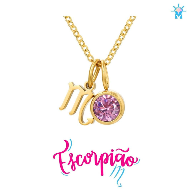 Colar Signo com Birth Stone - em Prata 925 e Zircônia