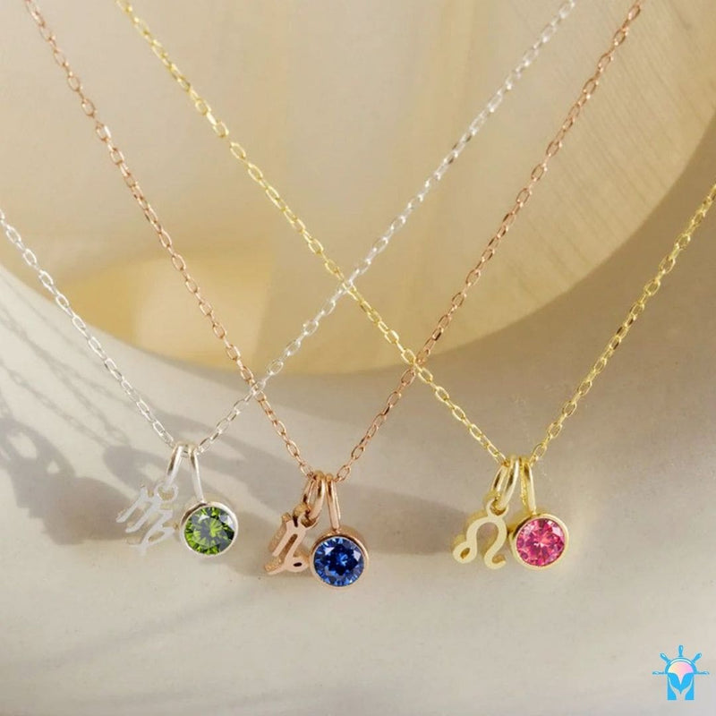 Colar Signo com Birth Stone - em Prata 925 e Zircônia