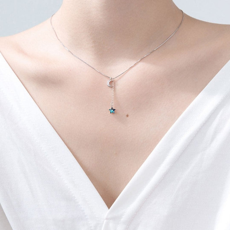 Colar Little Blue Star - em Prata 925 e Zircônias