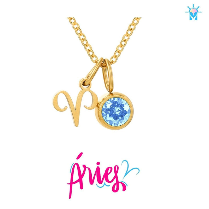 Colar Signo com Birth Stone - em Prata 925 e Zircônia