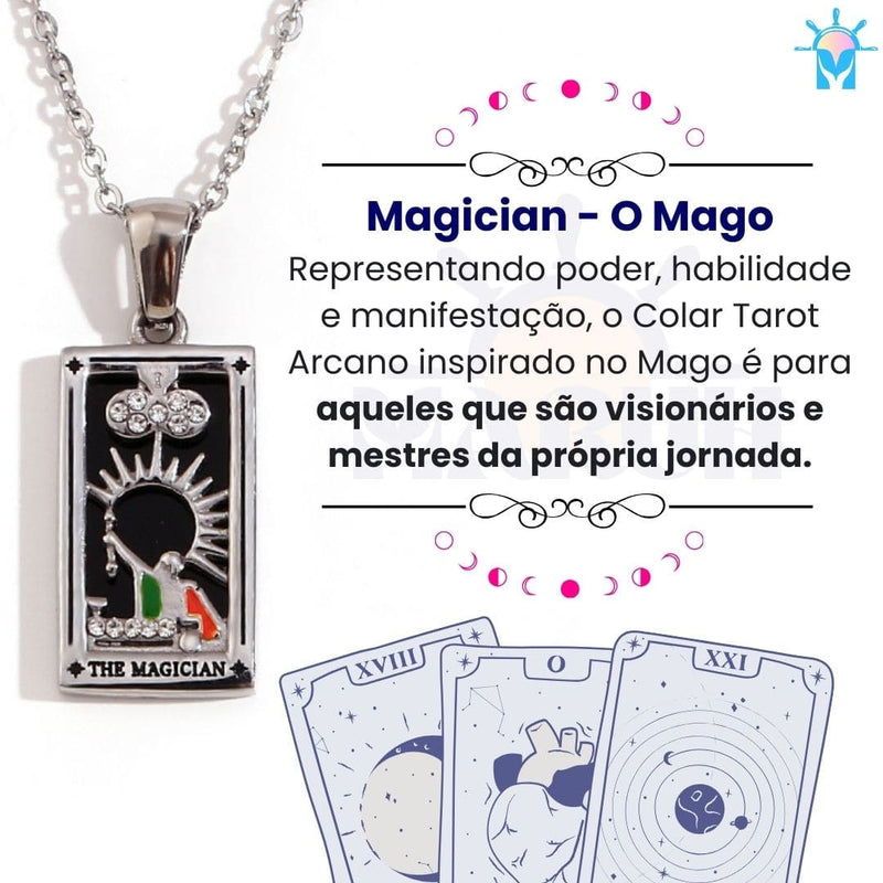 Colar Tarot Arcano I - banho em Ouro 18k ou Prata 925 e Zircônias