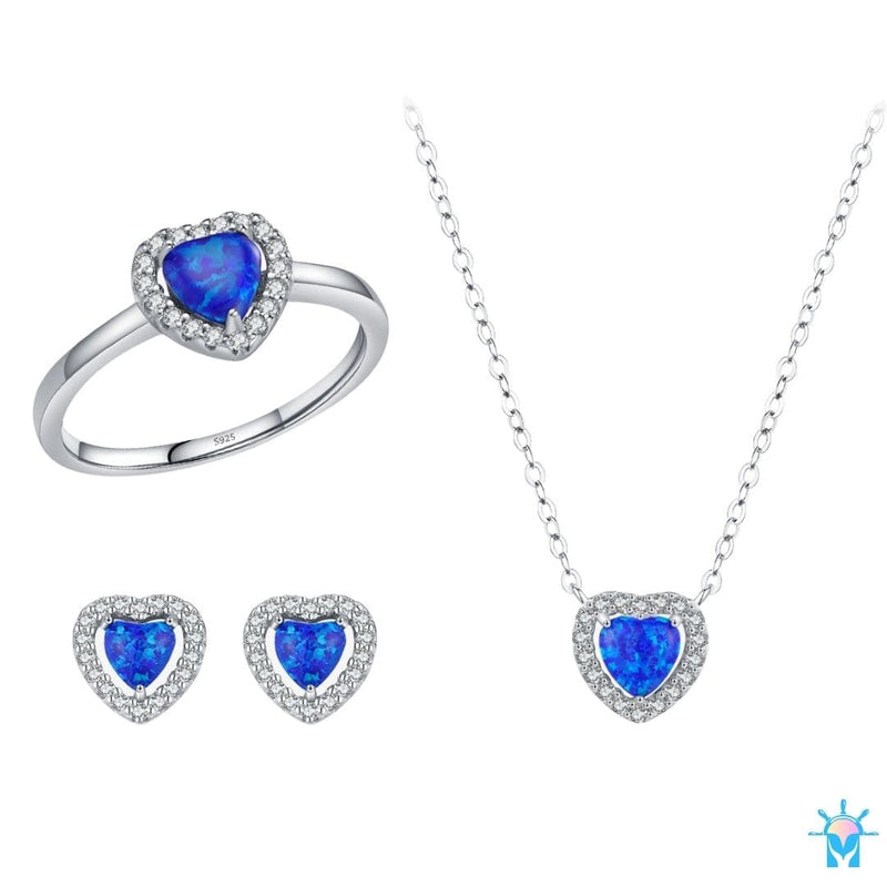 Conjunto Love Blue - em Prata 925, Zircônias e Opala Azul