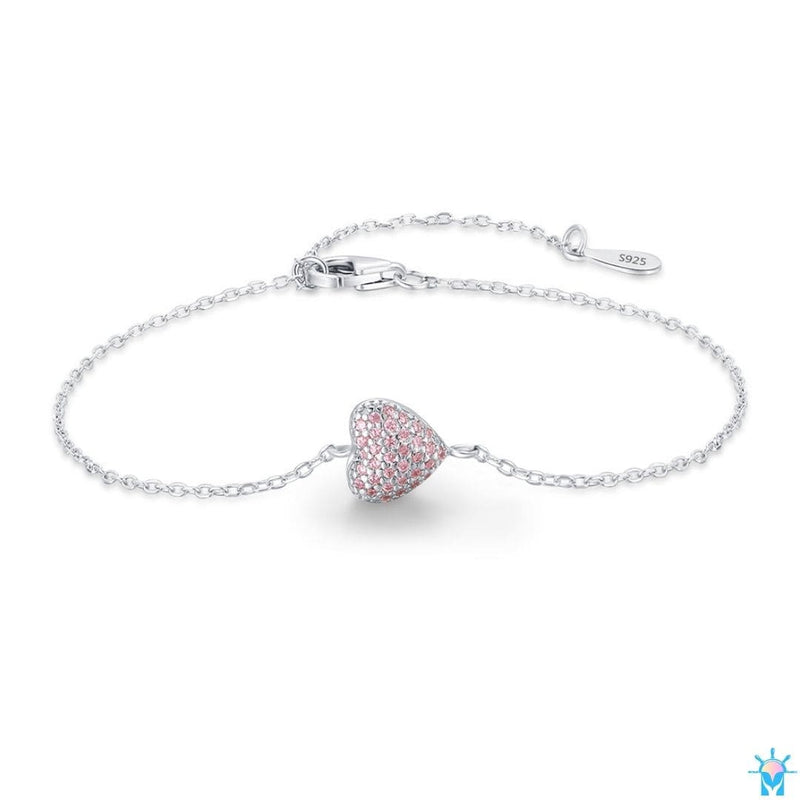 Pulseira Pink Heart - em Prata 925 e Zircônias