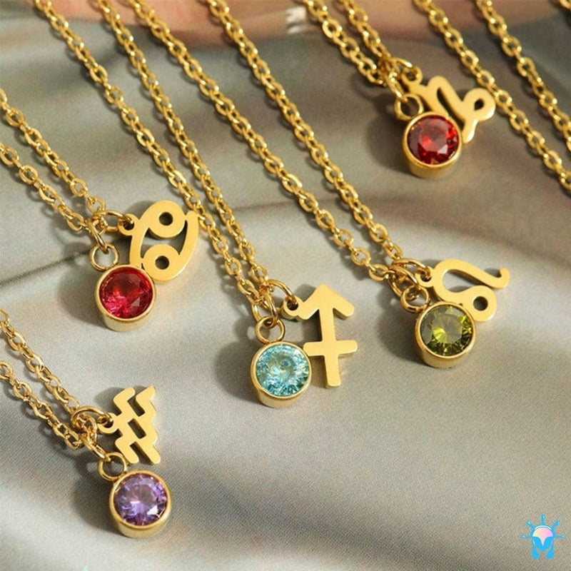 Colar Signo com Birth Stone - em Prata 925 e Zircônia